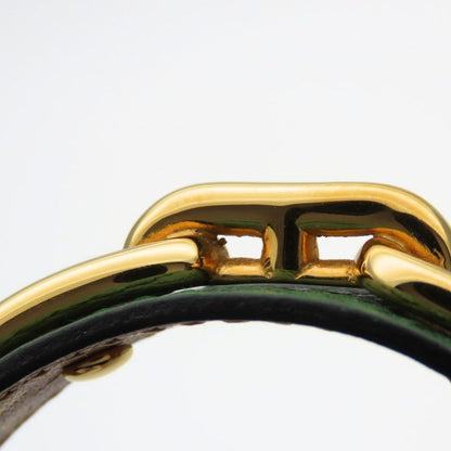 Hermes Bangle Chaine D'ancre Leather Metal Green Gold Plated GP Accessory