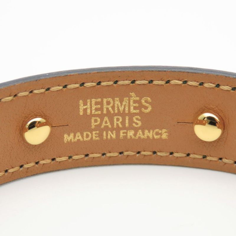 Hermes Bangle Chaine D'ancre Leather Metal Green Gold Plated GP Accessory