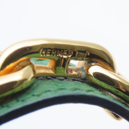 Hermes Bangle Chaine D'ancre Leather Metal Green Gold Plated GP Accessory