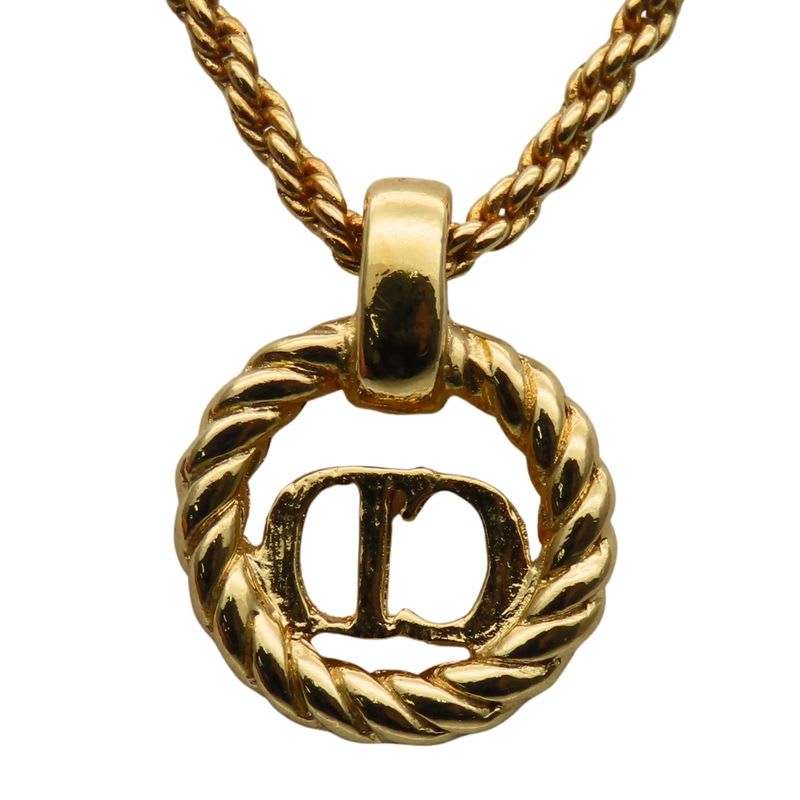 Christian Dior Necklace CD Logo Twisted Metal Gold Plated GP Accessories Ladies