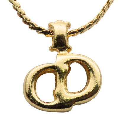 Christian Dior Necklace CD Logo Metal Rhinestone Gold Plated GP Accessories