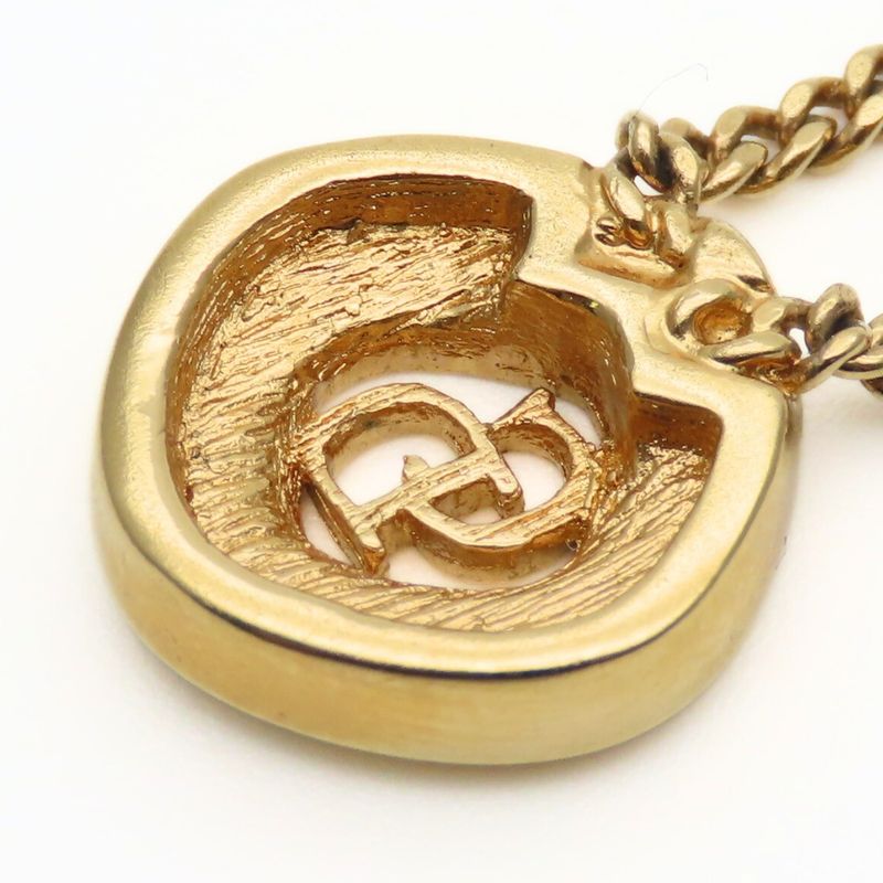 Christian Dior Necklace CD Logo Metal Rhinestone Gold Plated GP Accessories