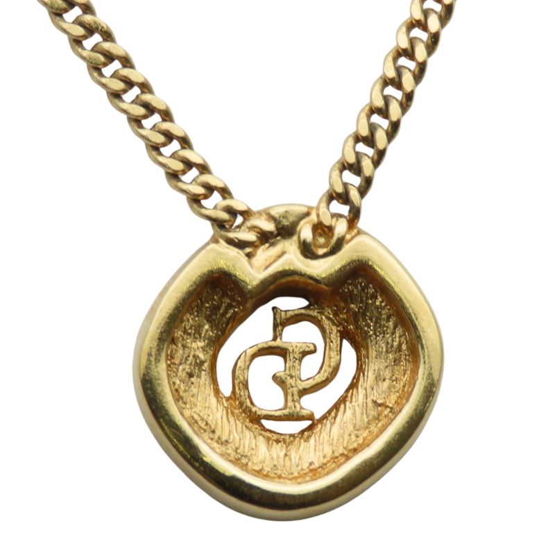 Christian Dior Necklace CD Logo Metal Rhinestone Gold Plated GP Accessories
