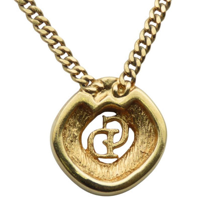 Christian Dior Necklace CD Logo Metal Rhinestone Gold Plated GP Accessories