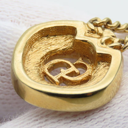 Christian Dior Necklace CD Logo Metal Rhinestone Gold Plated GP Accessories