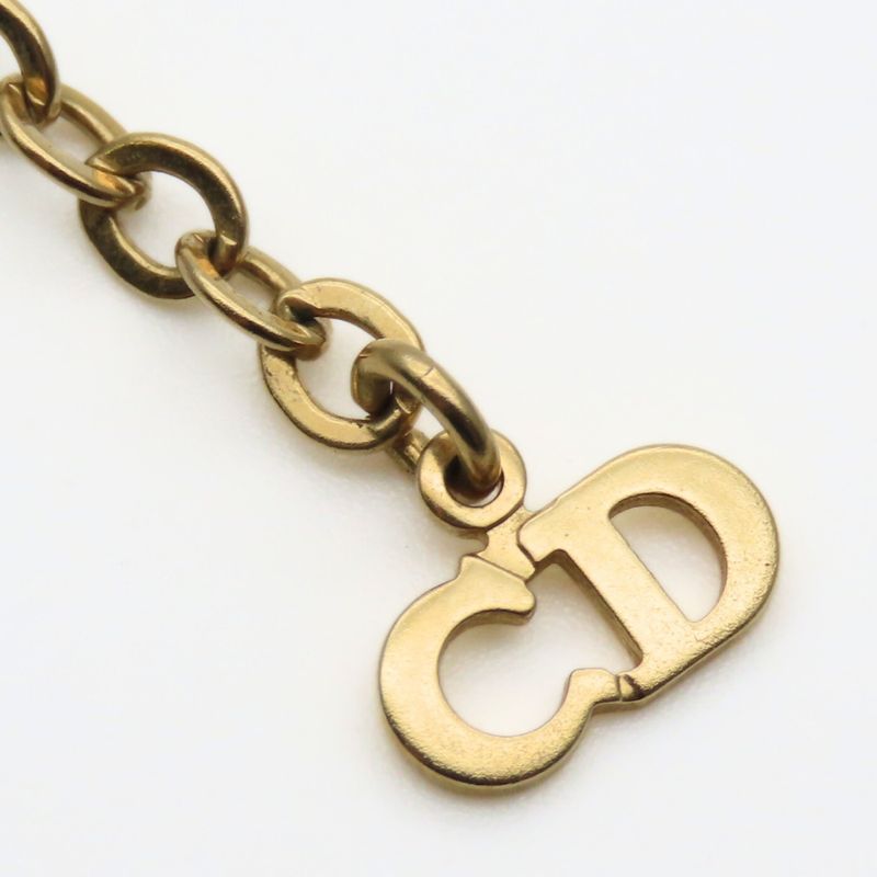 Christian Dior Necklace CD Logo Metal Rhinestone Gold Plated GP Accessories