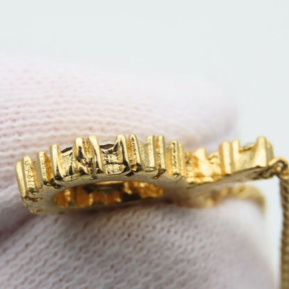 Christian Dior Necklace CD Logo Metal Rhinestone Gold Plated GP Accessories