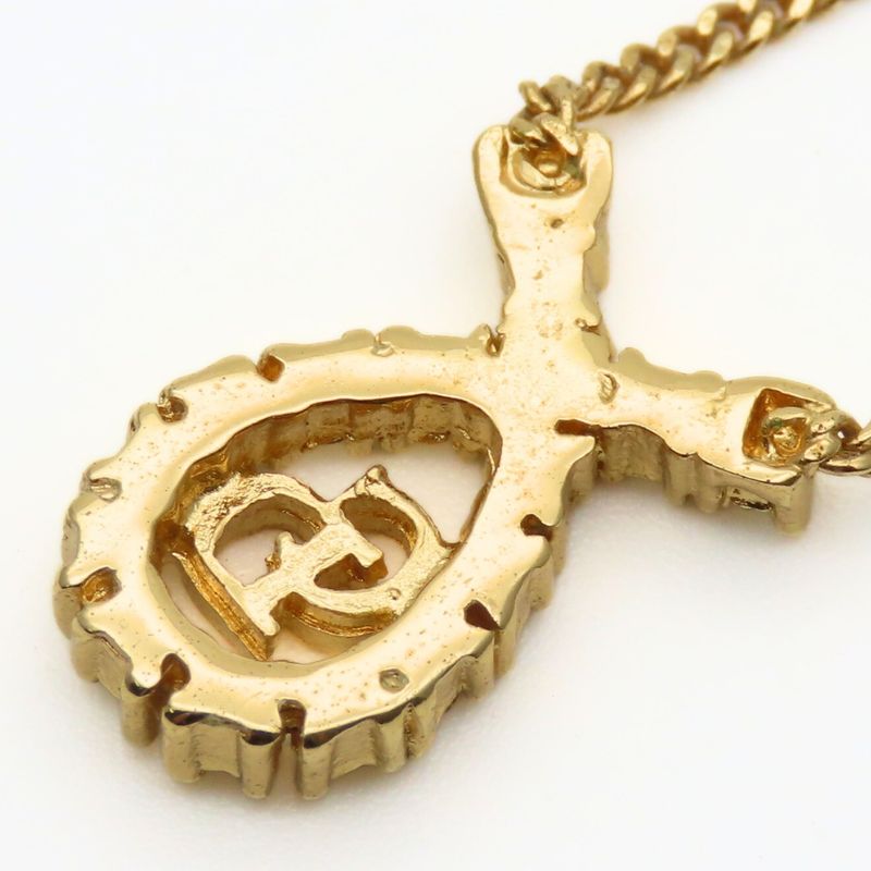 Christian Dior Necklace CD Logo Metal Rhinestone Gold Plated GP Accessories