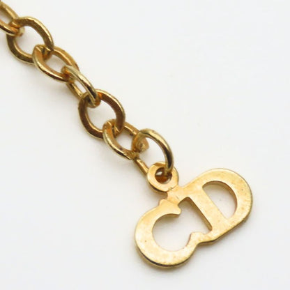 Christian Dior Necklace CD Logo Metal Rhinestone Gold Plated GP Accessories
