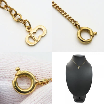 Christian Dior Necklace CD Logo Metal Rhinestone Gold Plated GP Accessories