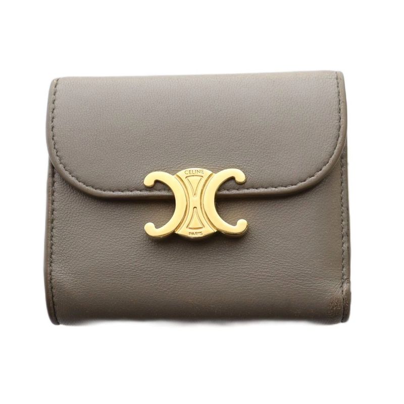 Celine Small Flap Wallet Triomphe Trifold Wallet Leather Greige SS • OS