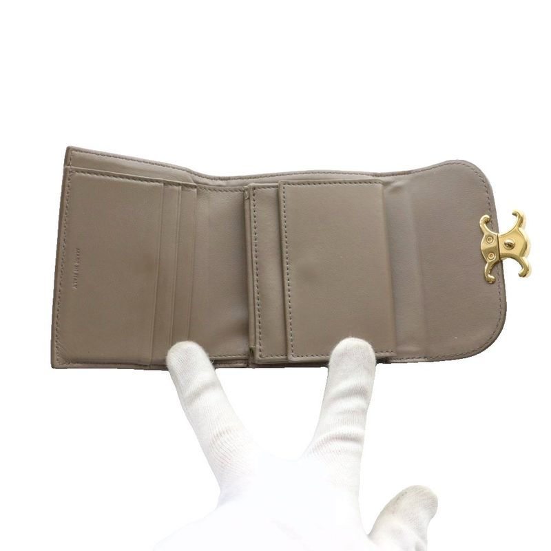 Celine Small Flap Wallet Triomphe Trifold Wallet Leather Greige SS • OS