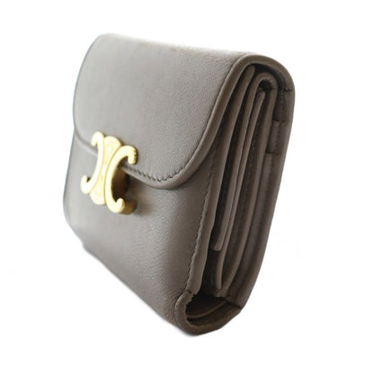 Celine Small Flap Wallet Triomphe Trifold Wallet Leather Greige SS • OS
