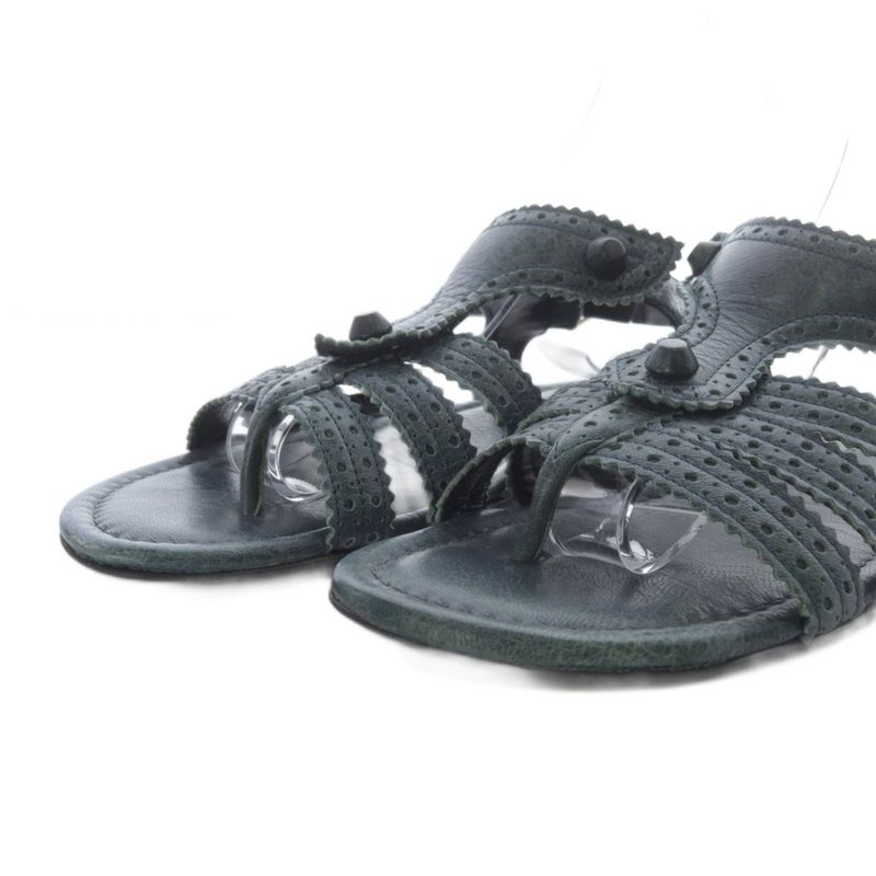 Balenciaga Arena Sandals Flat Strap Leather 37.5 Gray Yo2 • Sh