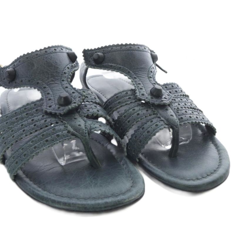 Balenciaga Arena Sandals Flat Strap Leather 37.5 Gray Yo2 • Sh