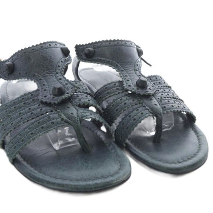 Balenciaga Arena Sandals Flat Strap Leather 37.5 Gray Yo2 • Sh