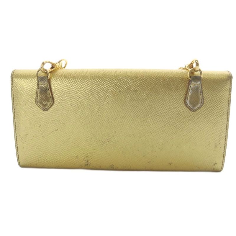 Prada Wallet Bag Shoulder Bag One Shoulder Crossbody Chain Gold Color Yo21 • OH
