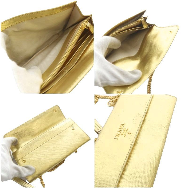 Prada Wallet Bag Shoulder Bag One Shoulder Crossbody Chain Gold Color Yo21 • OH