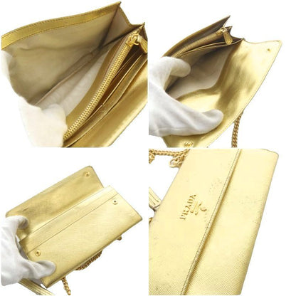 Prada Wallet Bag Shoulder Bag One Shoulder Crossbody Chain Gold Color Yo21 • OH