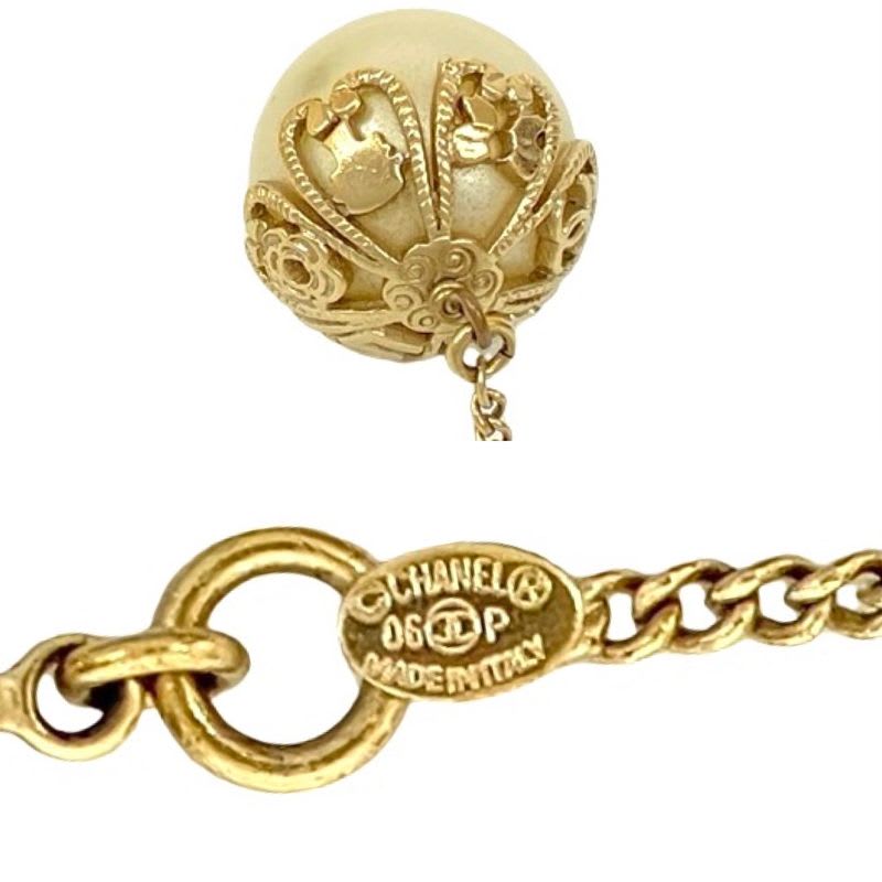 Chanel Coco Mark GP Fake Pearl Necklace Choker Pendant Accessory Gold 87989 06P