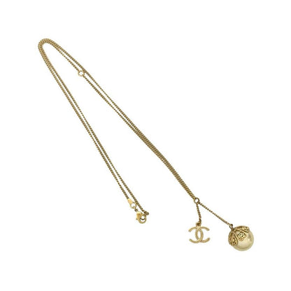 Chanel Coco Mark GP Fake Pearl Necklace Choker Pendant Accessory Gold 87989 06P