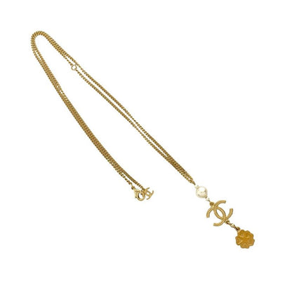 Chanel Coco Mark Flower Motif GP Fake Pearl Necklace Pendant 20AC