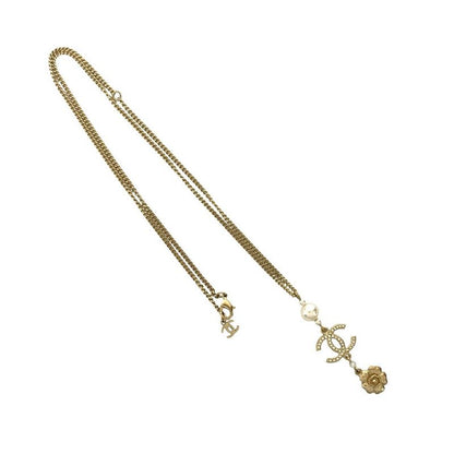 Chanel Coco Mark Flower Motif GP Fake Pearl Necklace Pendant 20AC