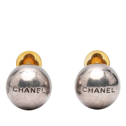Chanel Vintage Logo Ball Motif Earring Silver Metal Women's Chanel