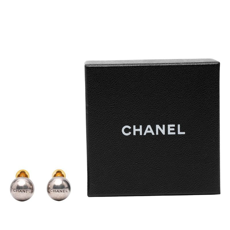 Chanel Vintage Logo Ball Motif Earring Silver Metal Women's Chanel