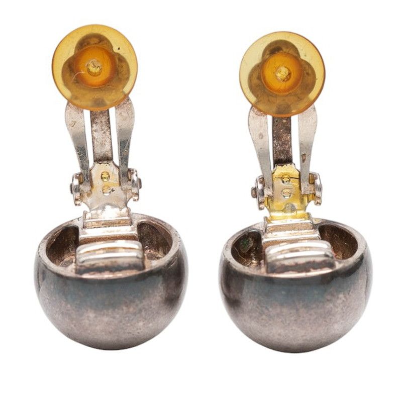 Chanel Vintage Logo Ball Motif Earring Silver Metal Women's Chanel