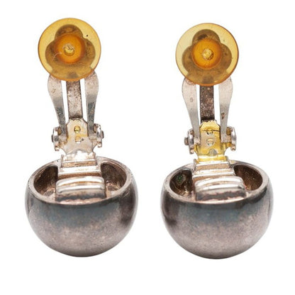 Chanel Vintage Logo Ball Motif Earring Silver Metal Women's Chanel