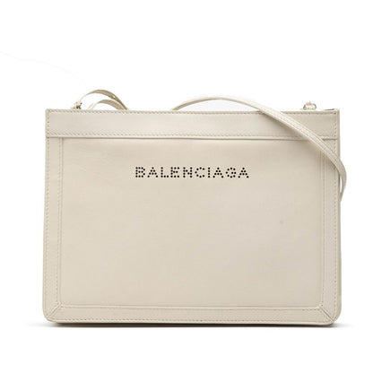 Balenciaga Navy Pochette Crossbody Shoulder Bag 339937 White Leather Women's