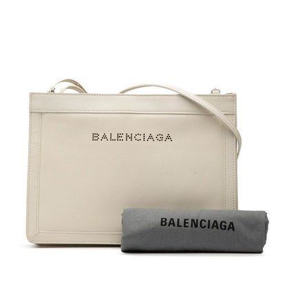 Balenciaga Navy Pochette Crossbody Shoulder Bag 339937 White Leather Women's