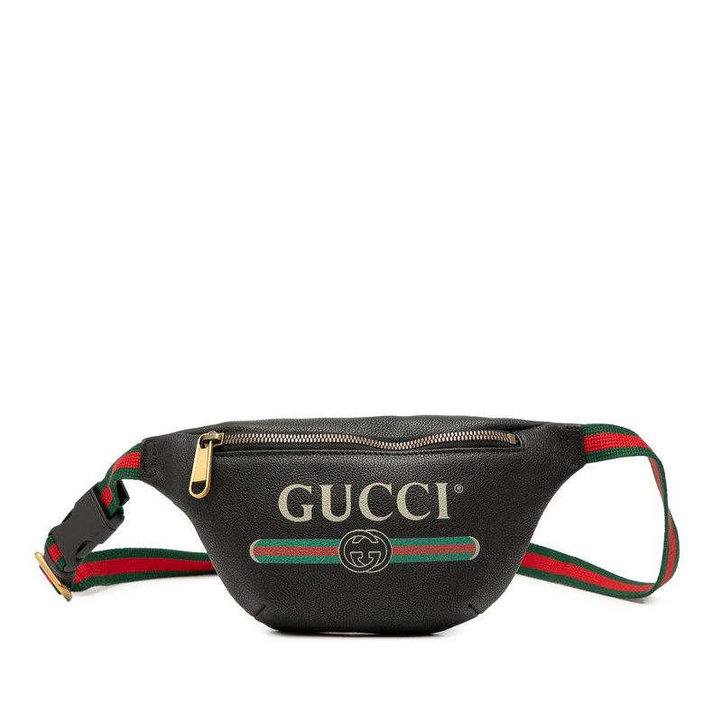 Gucci Logo Print Sherry Line Body Bag Waist Bag 527792 Black Leather Women's