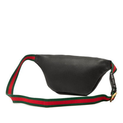 Gucci Logo Print Sherry Line Body Bag Waist Bag 527792 Black Leather Women's