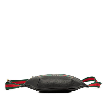 Gucci Logo Print Sherry Line Body Bag Waist Bag 527792 Black Leather Women's