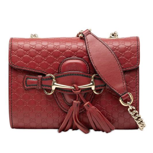 Gucci Micro Gucci Guccissima Horsebit Emily Shoulder Bag Crossbody 449636 Wine Red