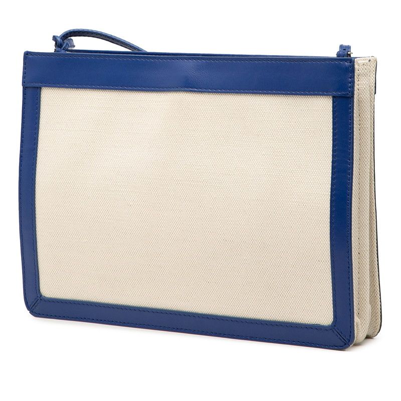 Balenciaga Logo Navy Pochette Crossbody Shoulder Bag 339937 Ivory Blue Canvas