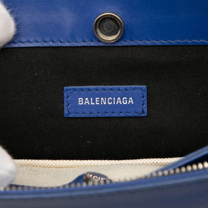 Balenciaga Logo Navy Pochette Crossbody Shoulder Bag 339937 Ivory Blue Canvas
