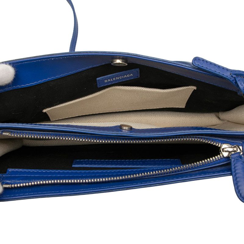 Balenciaga Logo Navy Pochette Crossbody Shoulder Bag 339937 Ivory Blue Canvas