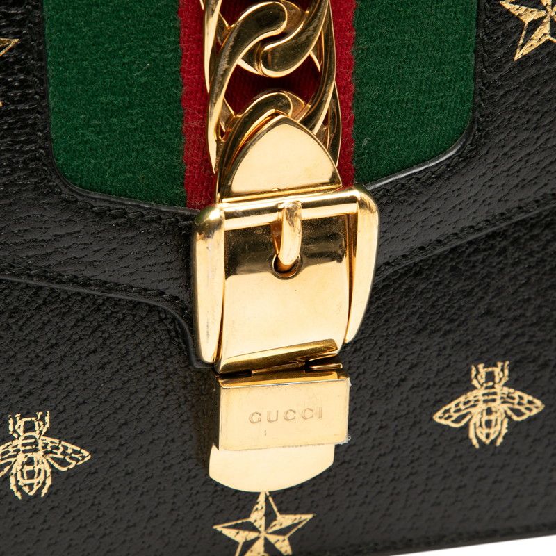 Gucci Sylvie Bee & Star 524405 Black Leather Women's Gucci