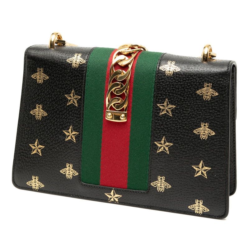 Gucci Sylvie Bee & Star 524405 Black Leather Women's Gucci