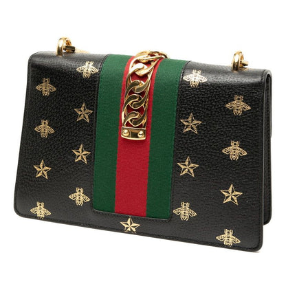 Gucci Sylvie Bee & Star 524405 Black Leather Women's Gucci