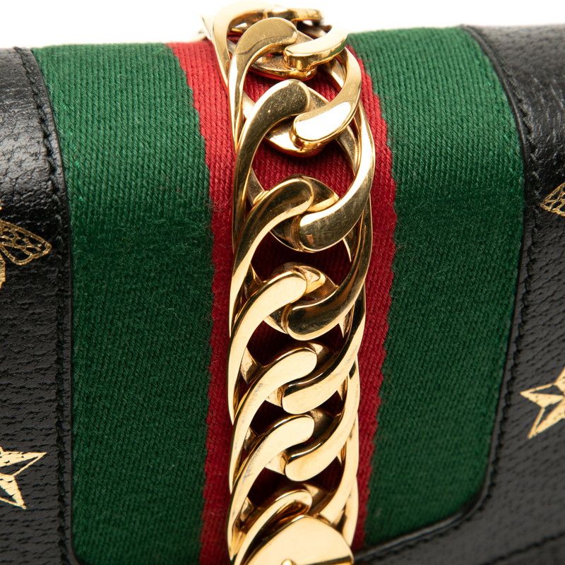 Gucci Sylvie Bee & Star 524405 Black Leather Women's Gucci