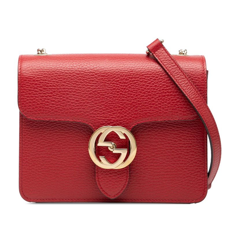 Gucci Interlocking G Crossbody Chain Shoulder Bag 510304 Red Leather Women's