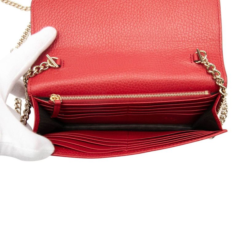 Gucci Interlocking G Crossbody Chain Wallet Shoulder Bag 510314 Red Leather