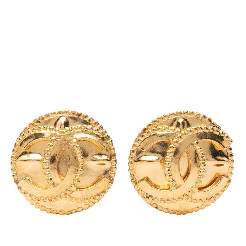 Chanel Vintage Coco Mark Round Earring Gold Plated Ladies Chanel