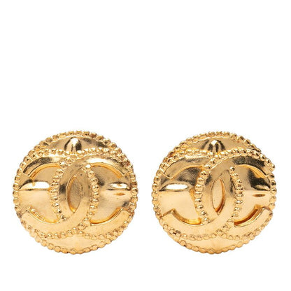 Chanel Vintage Coco Mark Round Earring Gold Plated Ladies Chanel