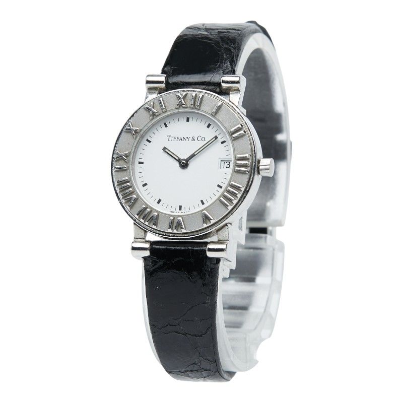 Tiffany & Co Atlas Belt (external Product) Silver Black Stainless Steel Leather