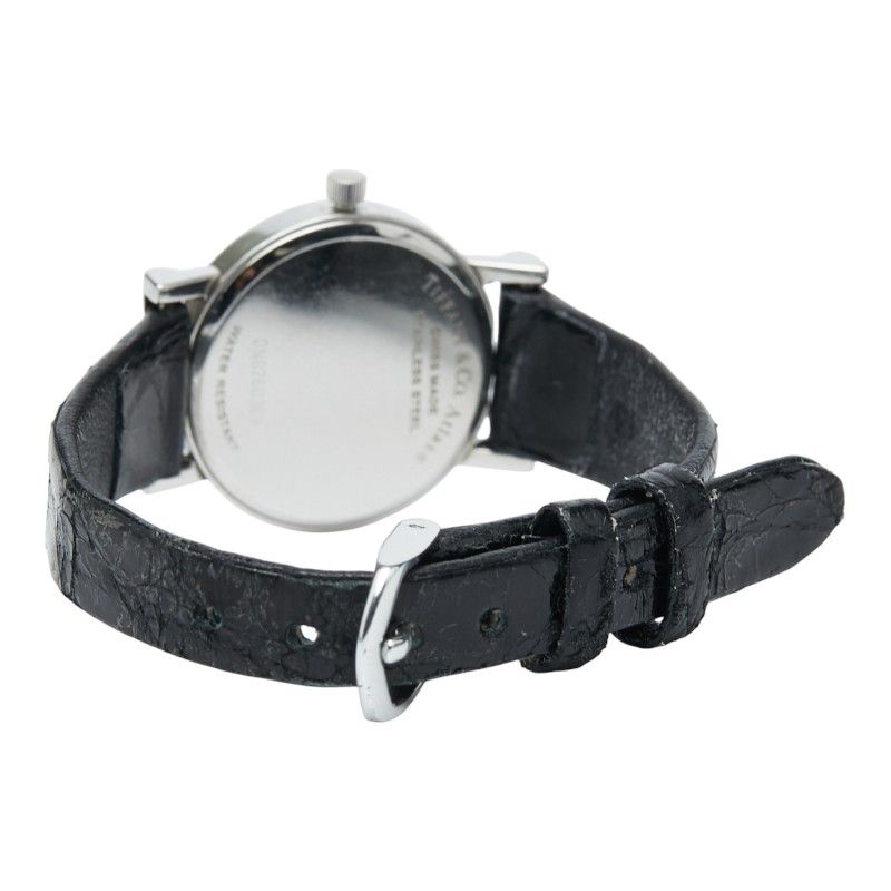 Tiffany & Co Atlas Belt (external Product) Silver Black Stainless Steel Leather